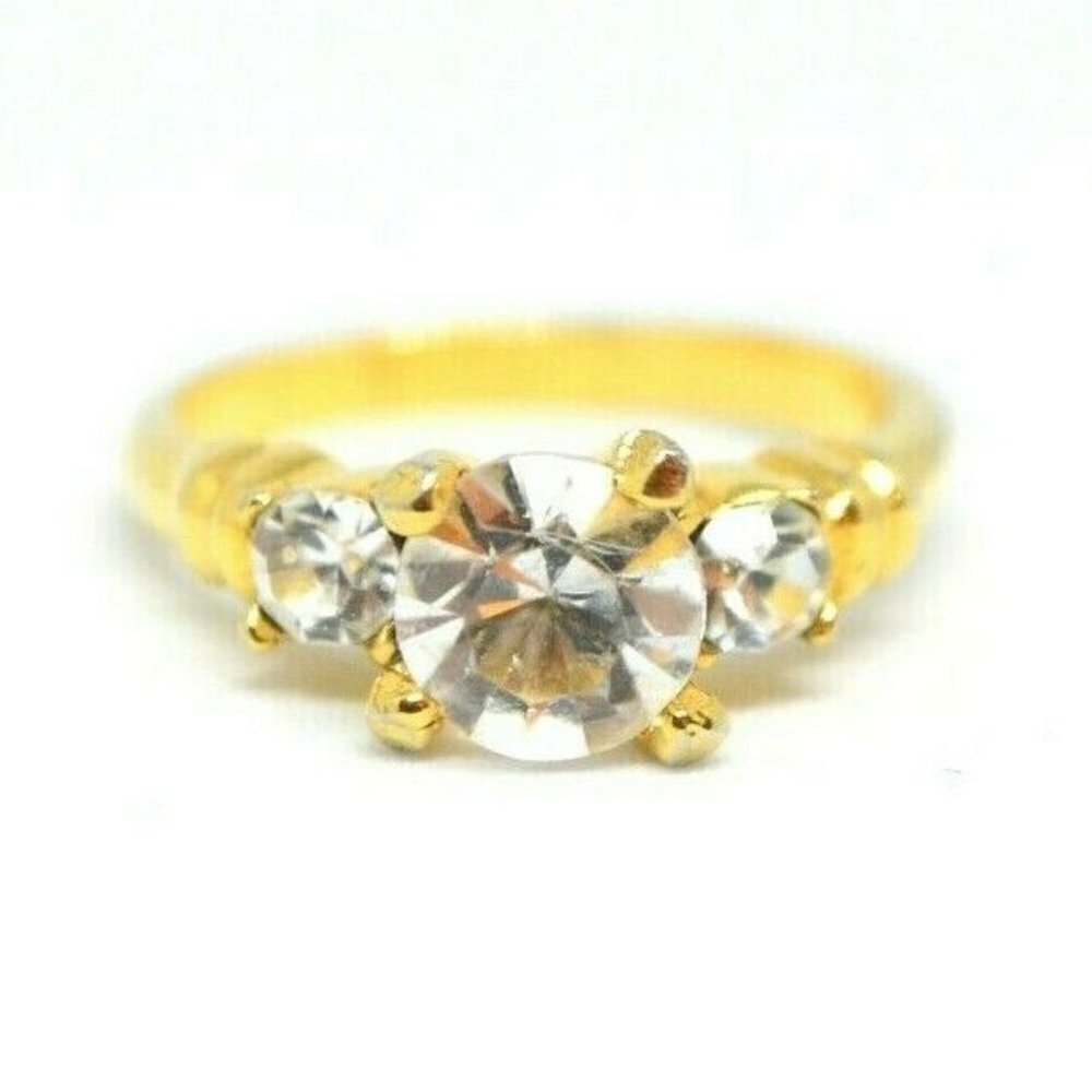 Clear Glass Rhinestone Solitaire Three Stone Ring